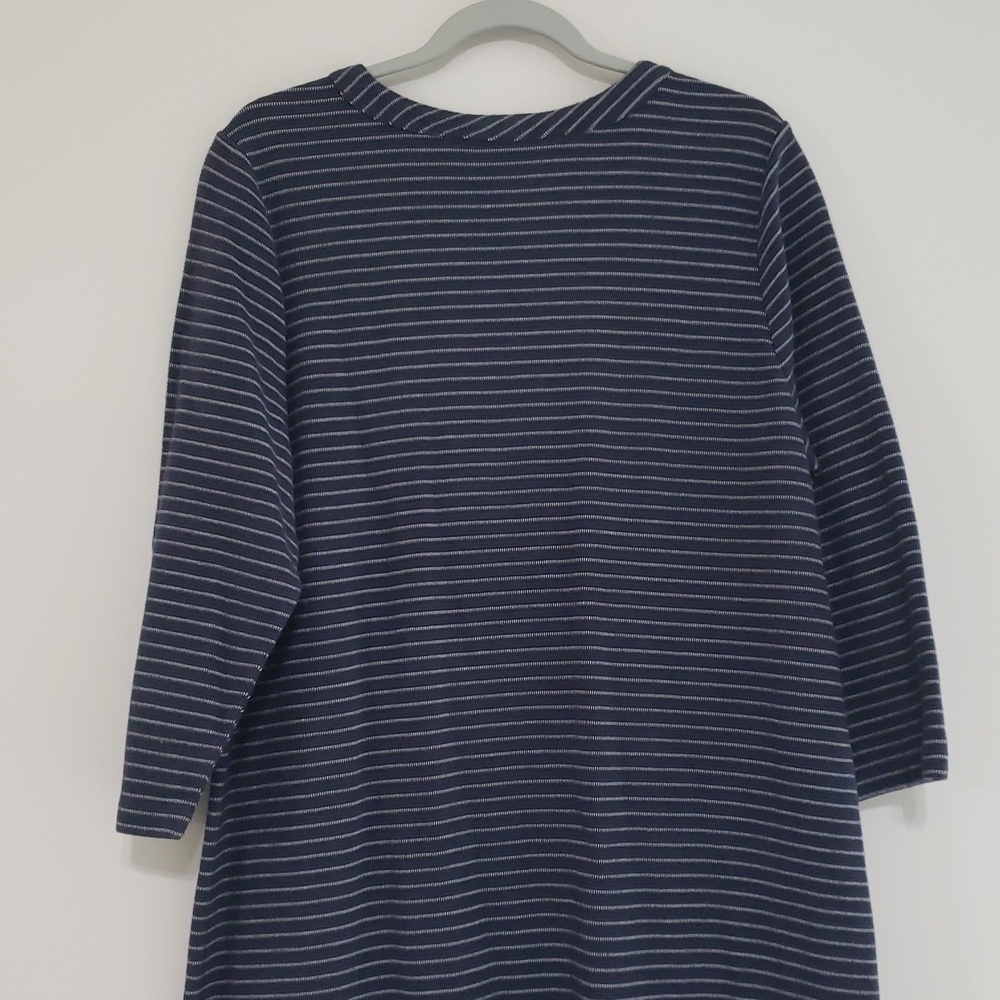 J. Jill Sheath Dress Large Navy Blue Stripe Pockets Work Office Career Corpcore - Picture 11 of 13